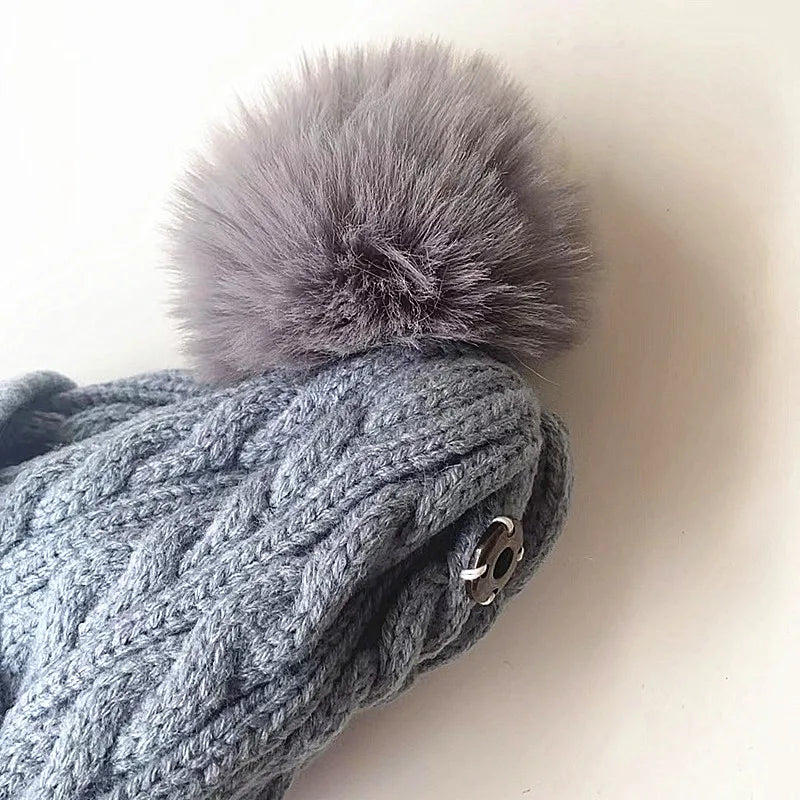 Kids Winter Hat, Scarf & Gloves Set – Double Ball Fleece Lining Baby Beanie Hat for Boys & Girls, Solid Color Knitted Infant Cap (1-4 Years)