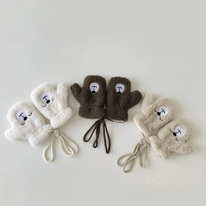 Winter Baby Scarf & Glove Set – Polar Fleece Cartoon Bear Scarf & Plush Mittens for Boys & Girls (2-5Y) – Cute Kids Winter Accessories