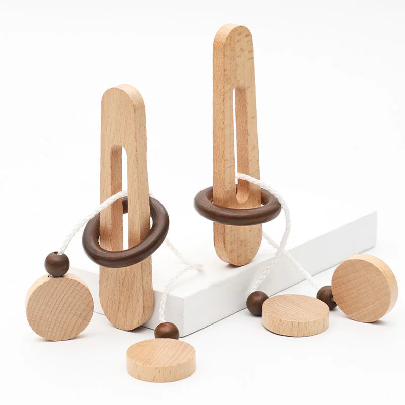 Wooden Kongming Lock Puzzle, Classic Luban Lock Brain Teaser Toy, Ring Escape Intelligence Game