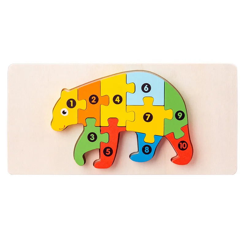 Wooden Educational 3D Building Blocks – Cartoon Animal Puzzle Toy for Babies, Ages 1 to 3 Years