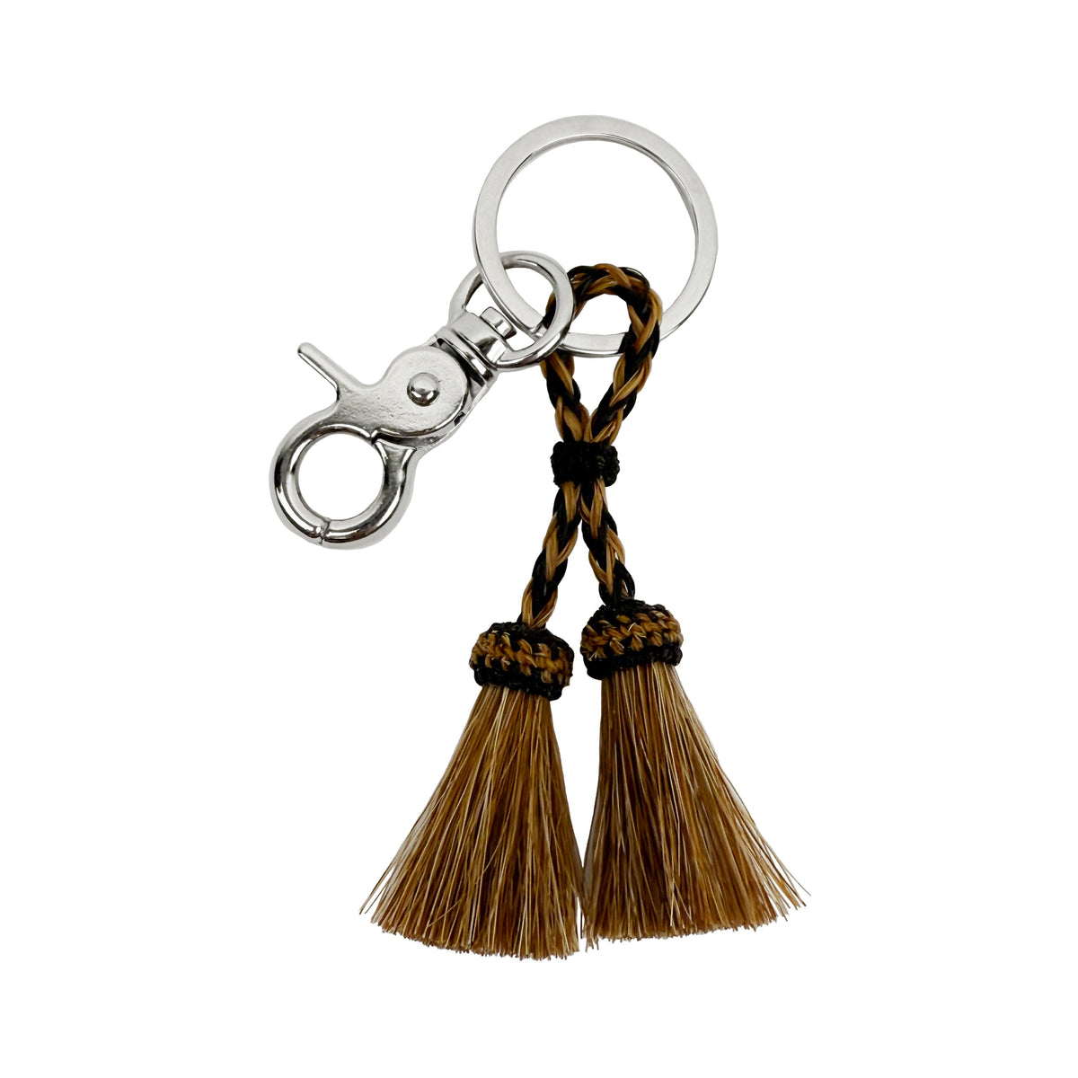 Cognac Hitched Horsehair Double Tassel Keychain