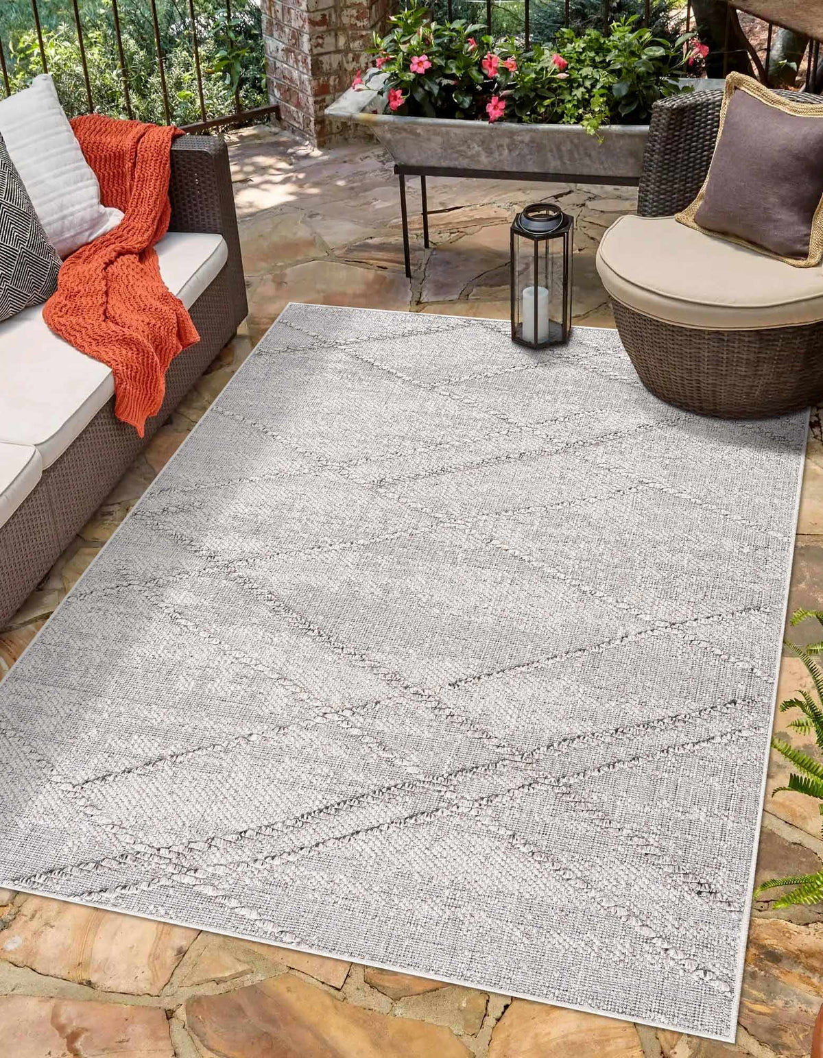 Baqer Bone & Taupe Textured Performance Outdoor Rug - Clearance
