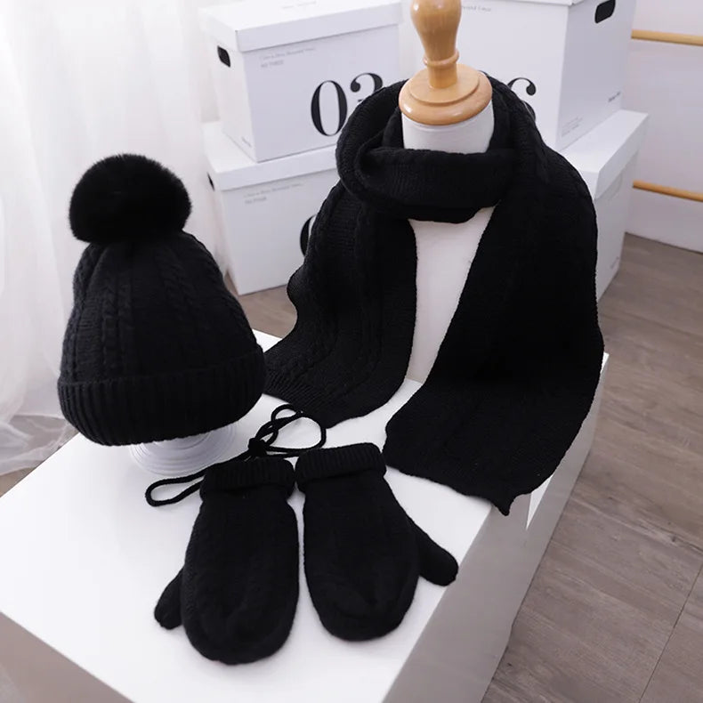 3PCS Winter Baby Hat, Scarf & Gloves Set – Plush Lining Beanie, Neck Warmer & Outdoor Caps for Boys & Girls (1-5 Years)
