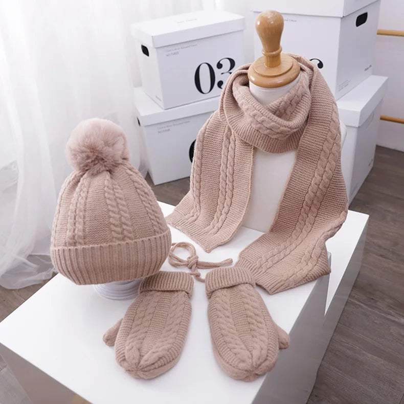 3PCS Winter Baby Hat, Scarf & Gloves Set – Plush Lining Beanie, Neck Warmer & Outdoor Caps for Boys & Girls (1-5 Years)