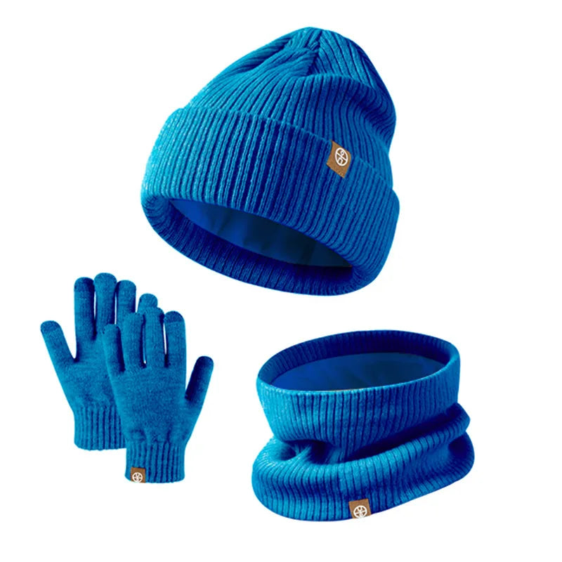 3-Piece Winter Set – Warm Knitted Hat, Gloves & Scarf for Boys & Girls, Plus Velvet Ear Protection Beanie for Kids