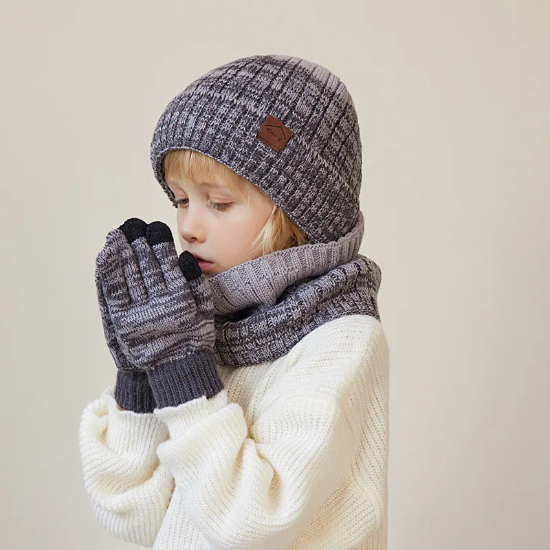 2/3Pcs Kids Winter Hat, Scarf & Gloves Set – Warm Beanie, Neck Warmer & Non-Slip Gloves for Boys & Girls (4-10Y)