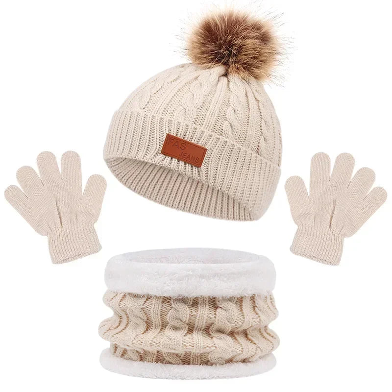 Baby Winter Hat, Scarf & Gloves Set – Knitted Beanie with Fur Ball, Soft Kids Cap for Boys & Girls, Cozy Toddler Winter Accessories (1-5Y)