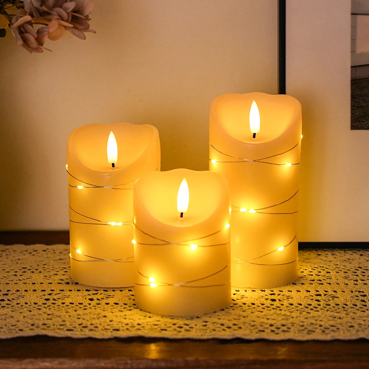 Set of 3 Flickering Flameless Real Wax Candles