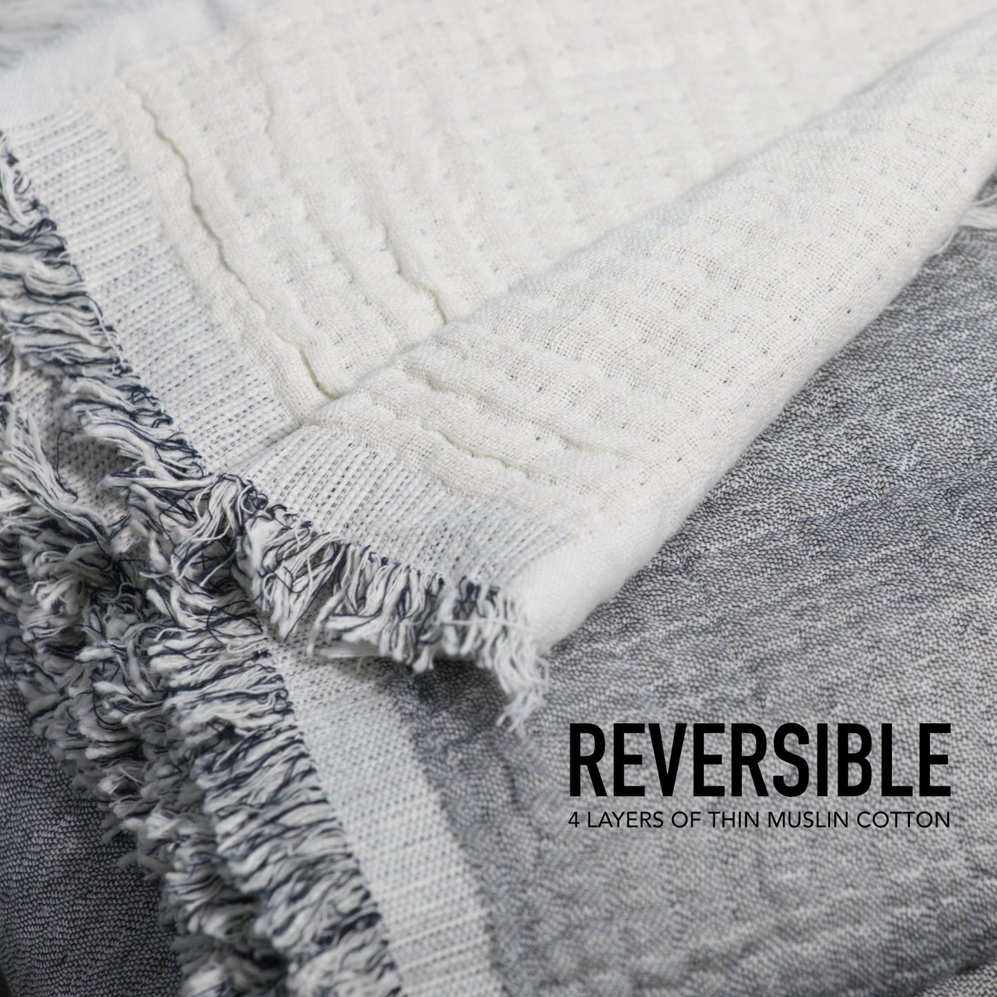 100% Cotton Reversible Muslin Throw Blankets 60" x 80"