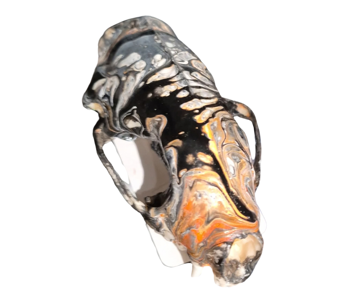 Skunk Orange Black Grey Acrylic Pour