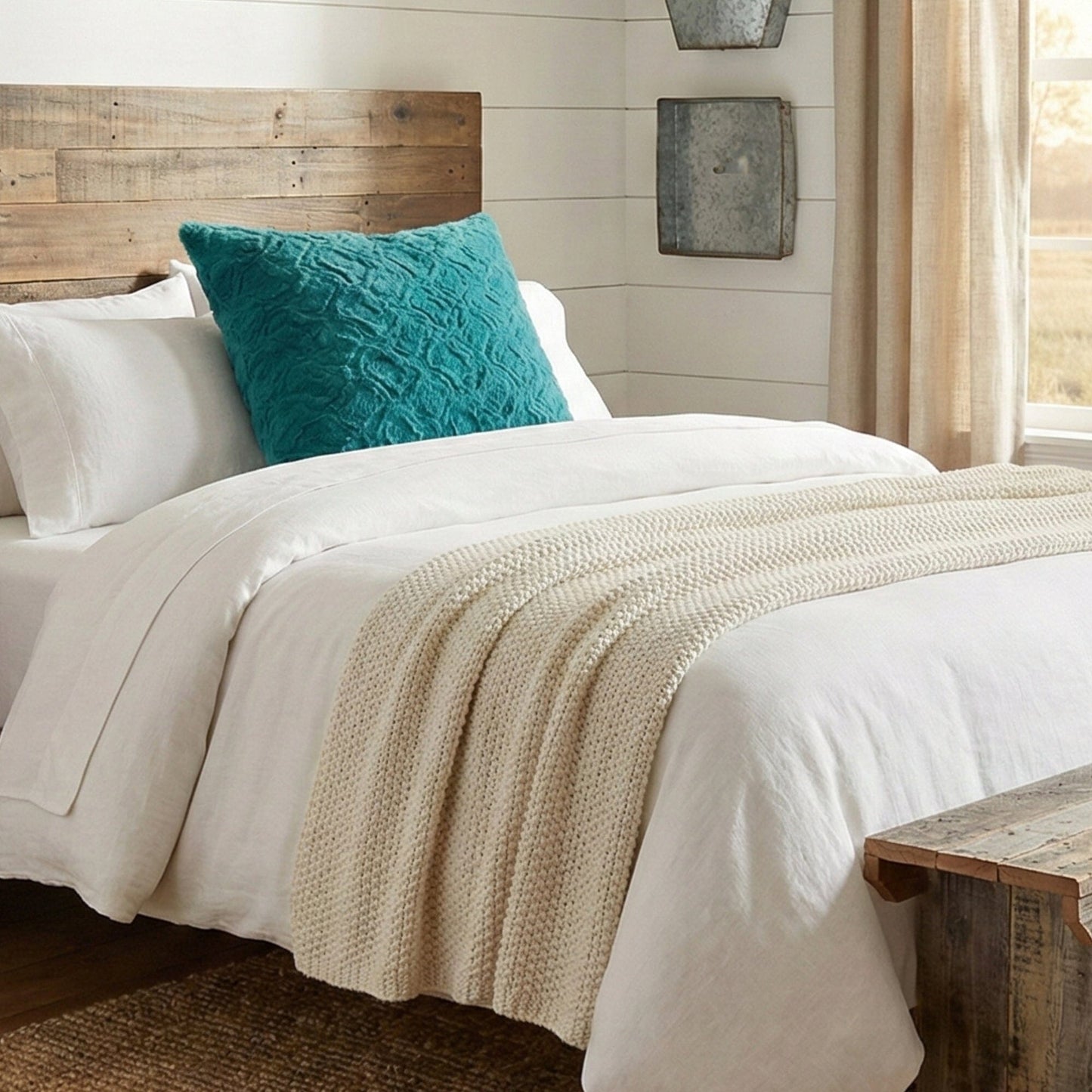 DaDa Bedding Emerald Green Blue Faux Fur Pillow Cover