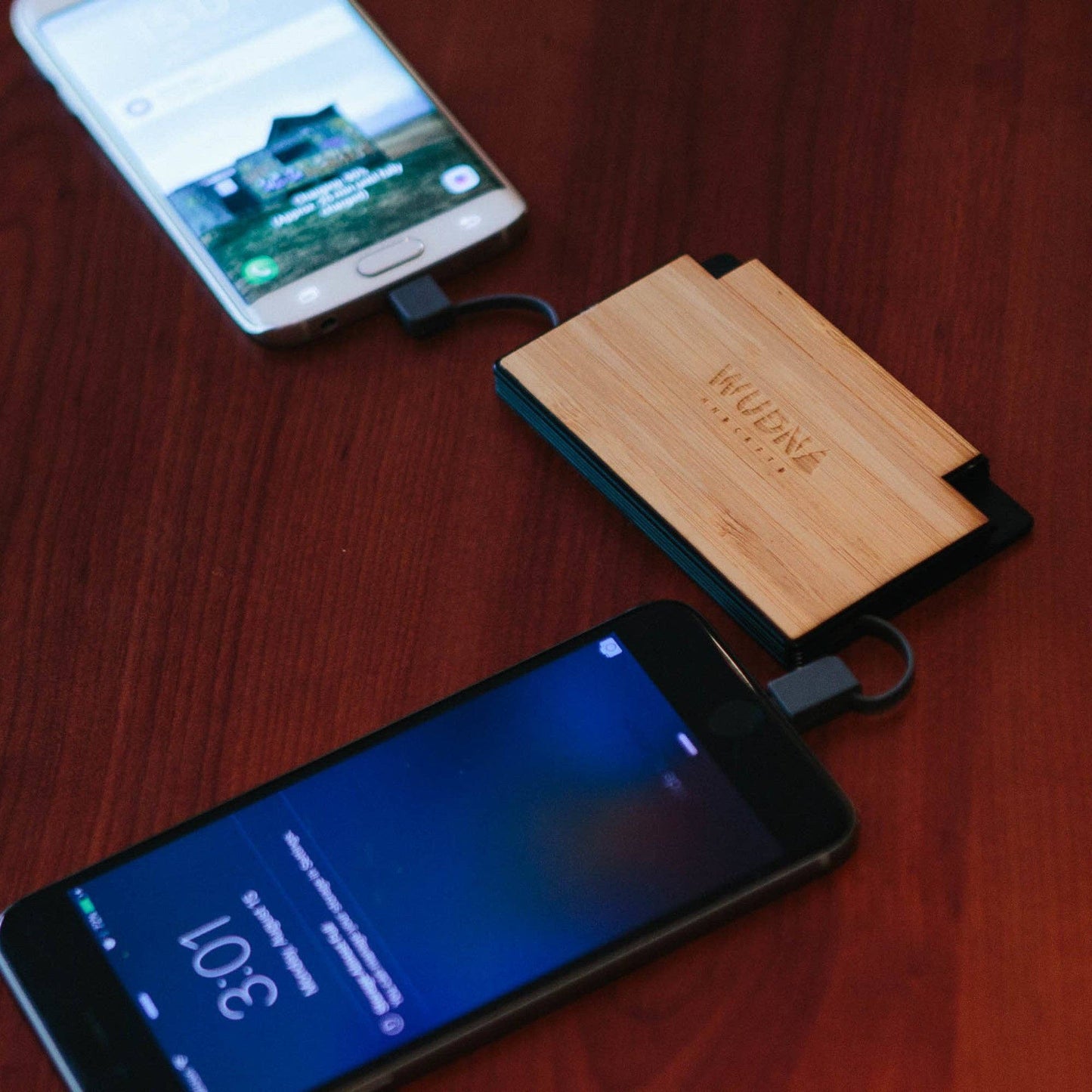 Slim Dual Wooden Power Bank – Ultra-Slim Portable Charger with Dual USB Output