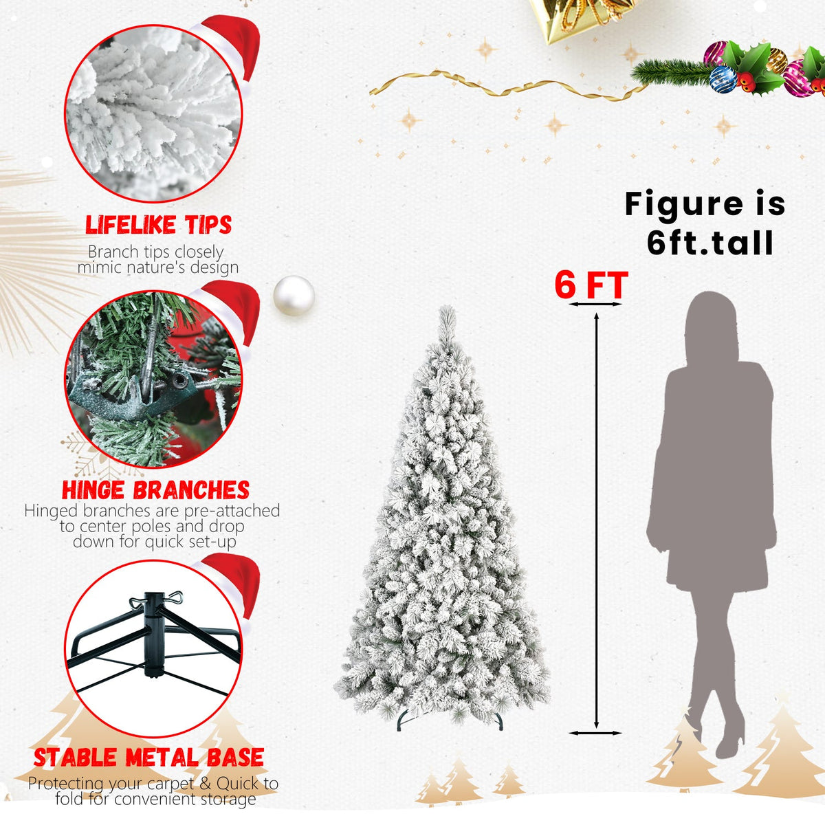 5FT Flocked Christmas Tree with 518 Tips