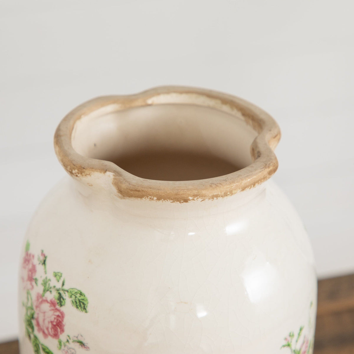 10” Floral Print Tuscan Ceramic Scroll Urn - Rustic Farmhouse Vase for Artificial Flowers