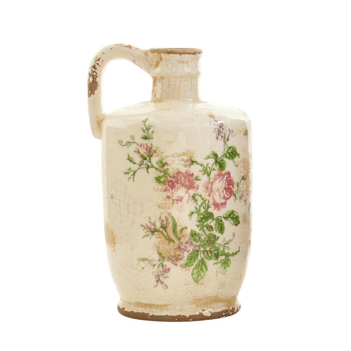 10” Tuscan Ceramic Floral Print Pitcher - Rustic Vase for Flower Arrangements