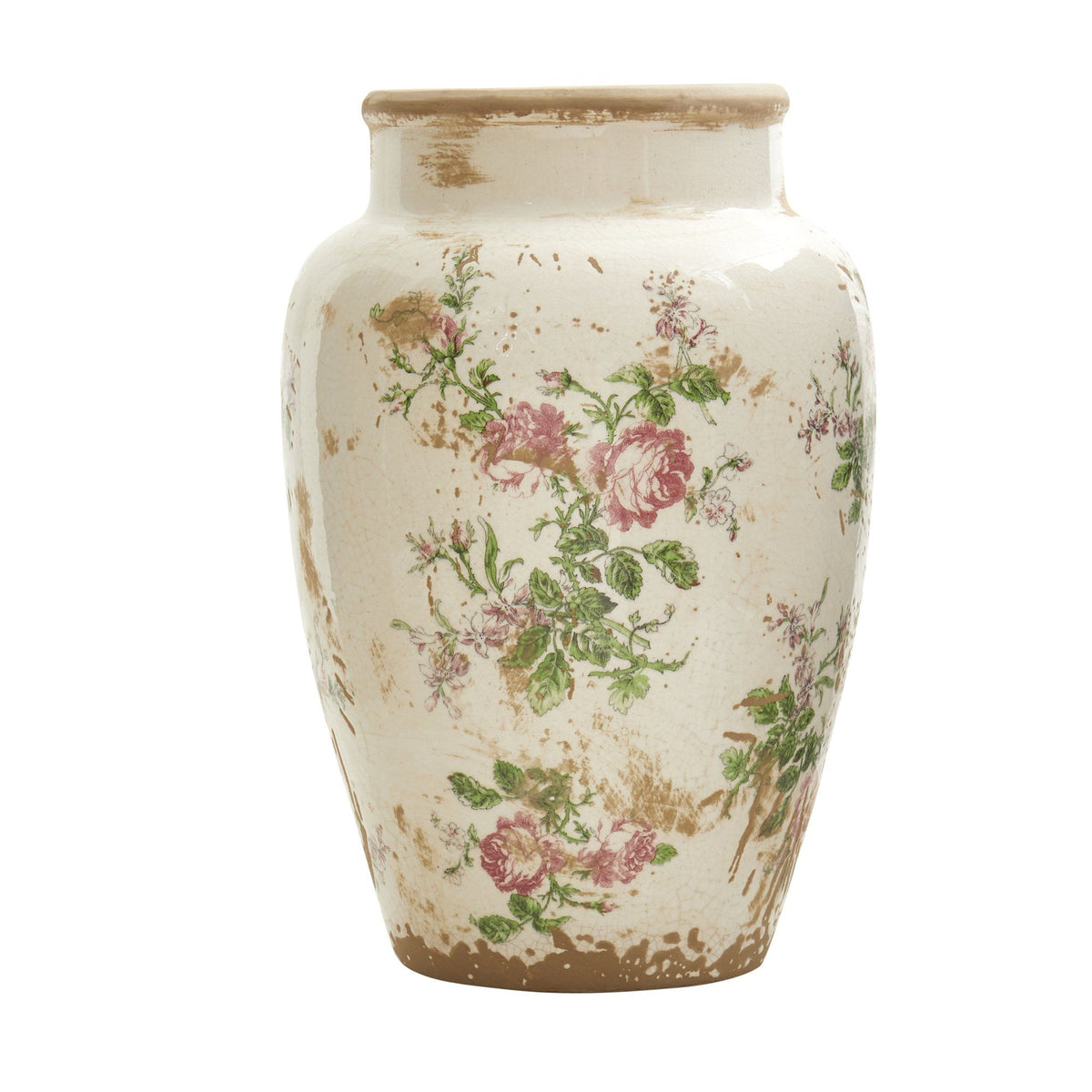 12.5” Tuscan Ceramic Floral Print Vase - Rustic Ceramic Vase