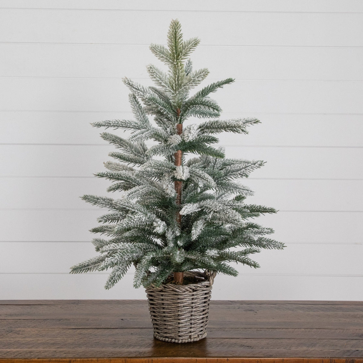 2' Artificial Frosted Christmas Tree in Decorative Basket, artificial Christmas tree for festive holiday home decor from Cedar & Spice Gifts