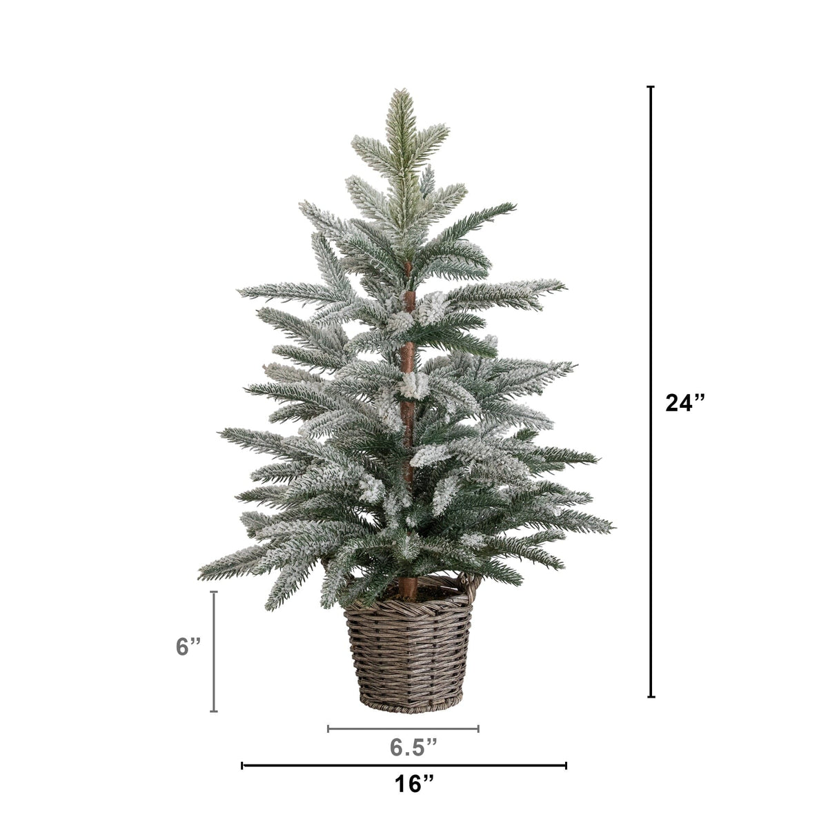 2' Artificial Frosted Christmas Tree in Decorative Basket, artificial Christmas tree for festive holiday home decor from Cedar & Spice Gifts