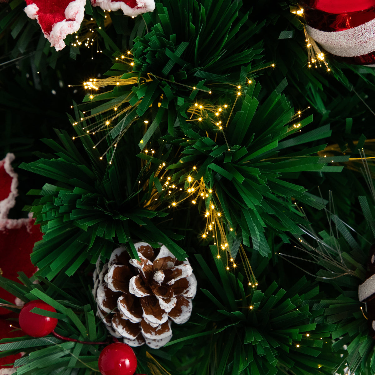 24" Pre-Lit Fiber Optic Artificial Christmas Tree with Ornaments, Poinsettia and Star Topper, holiday ornament for Christmas tree decorating