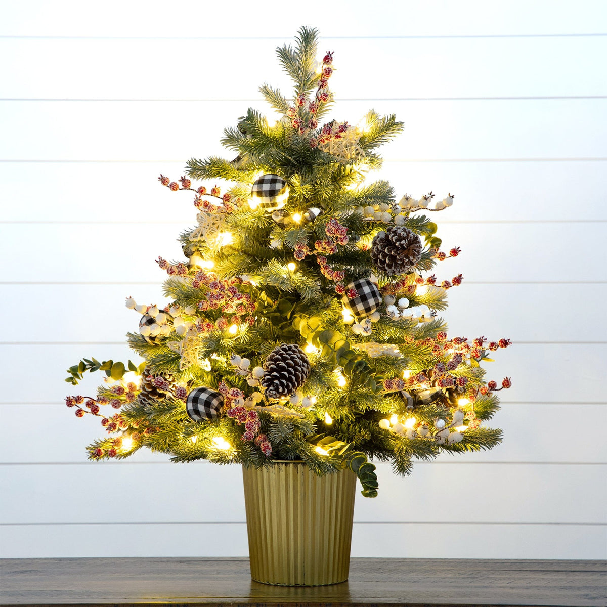3' Pre-Lit Artificial Snow Covered Decorative Christmas Tree in Golden Planter with 80 Color Changing LED Lights, artificial Christmas tree for festive holid...