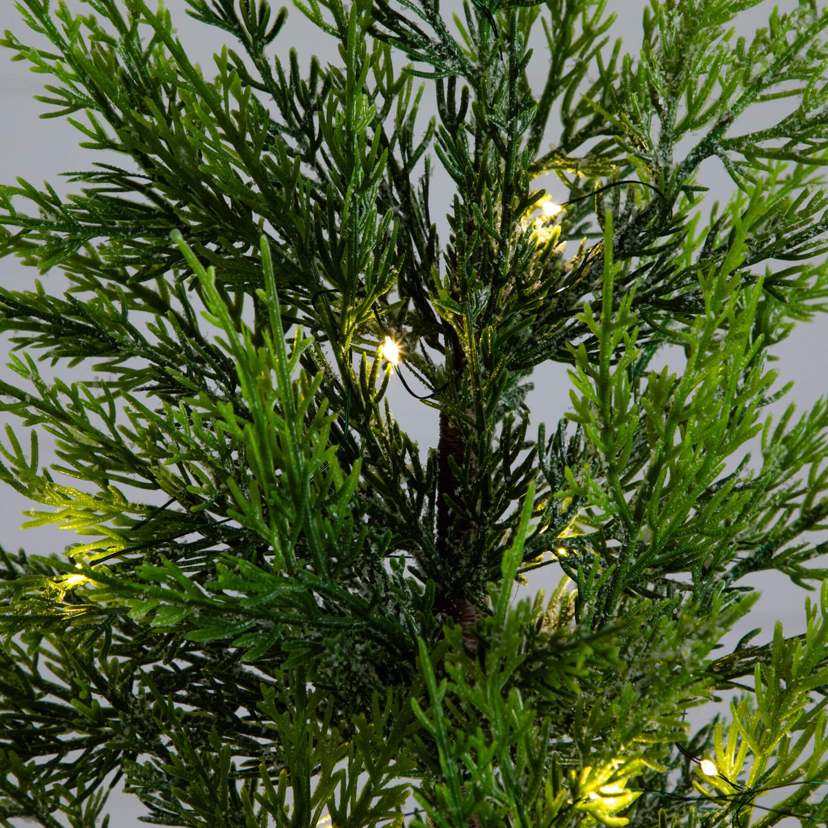 32" Pre-Lit Artificial Lightly Snowed Cypress Christmas Tree with 30 Warm White LED Lights in Decorative Weaved Basket, Christmas tree for living room, entry...