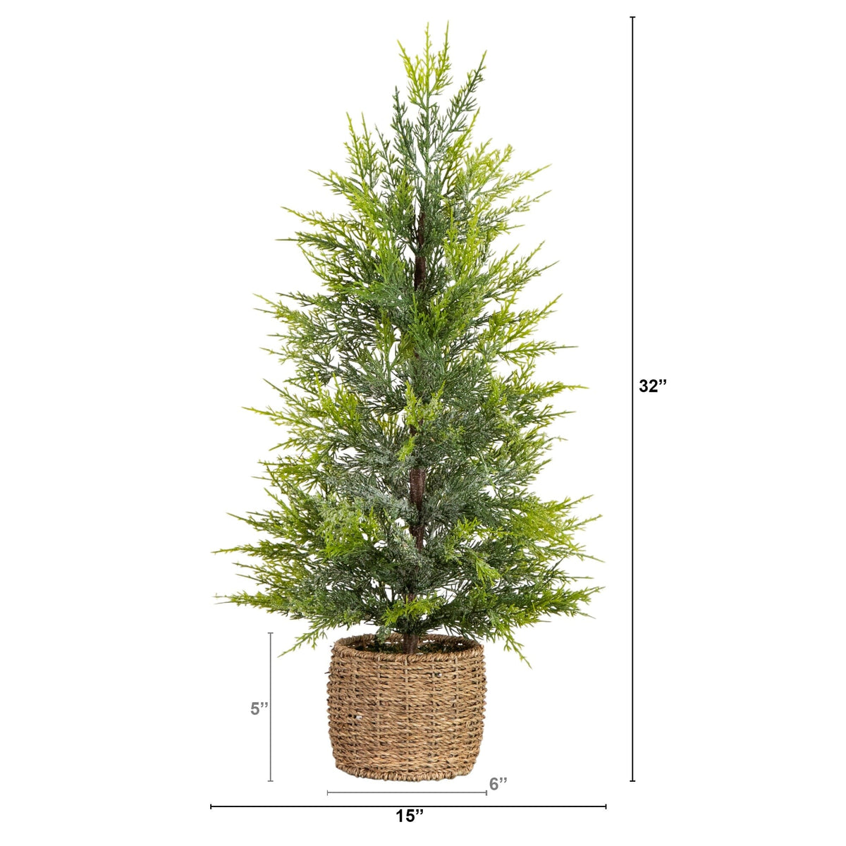 32" Pre-Lit Artificial Lightly Snowed Cypress Christmas Tree with 30 Warm White LED Lights in Decorative Weaved Basket, decorative Christmas tree for home an...