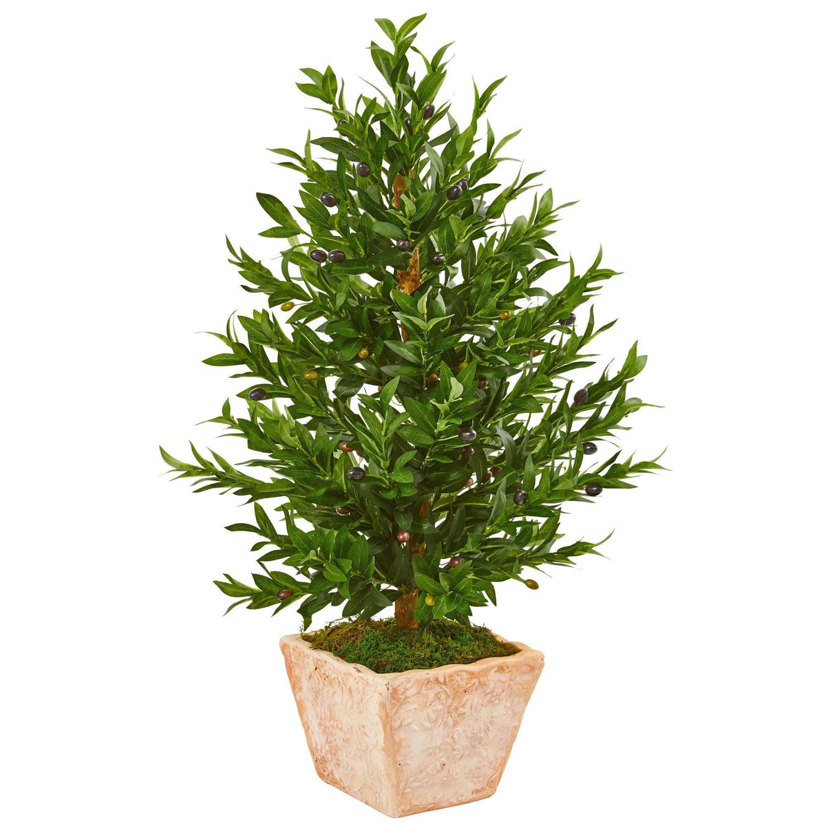 35” Olive Cone Topiary Artificial Tree in Terra Cotta Planter (Indoor/Outdoor)