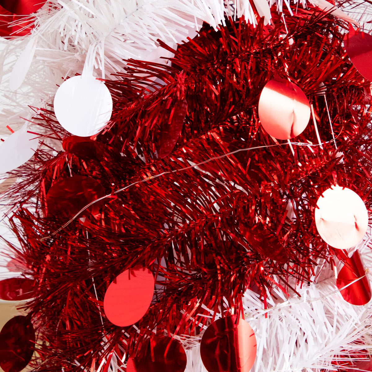 4' Pre-Lit Pop up Red & White Tinsel Christmas Tree with 50 LED Lights, decorative Christmas tree for home and seasonal holiday display