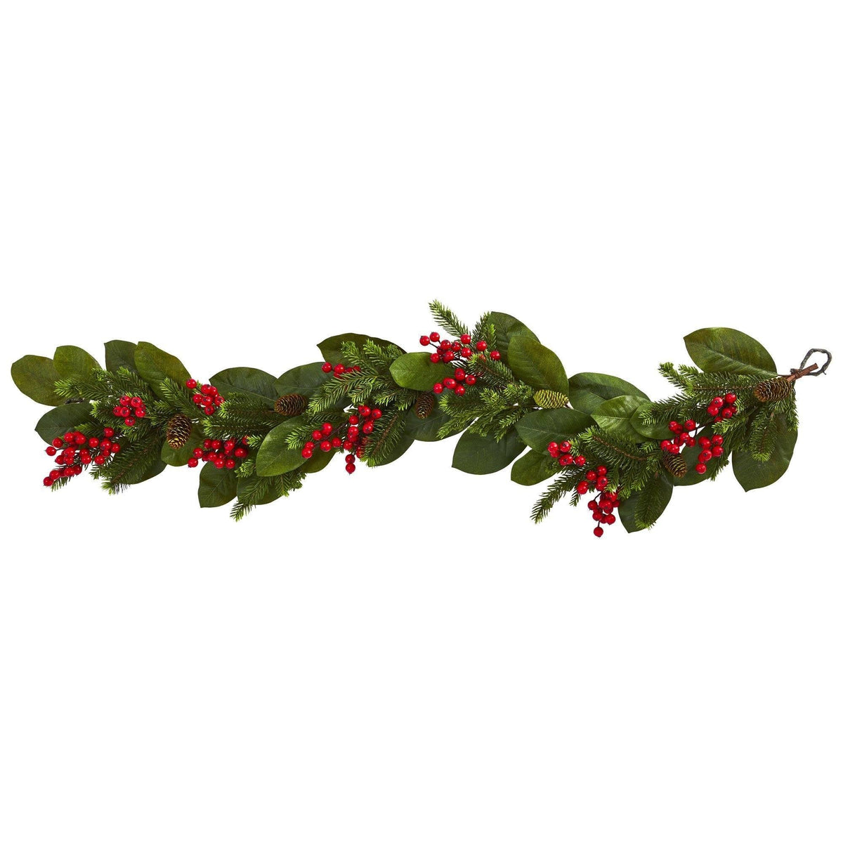 5' Magnolia Berry Pine Artificial Garland, realistic greenery decor for mantel, staircase or doorway from Cedar & Spice Gifts