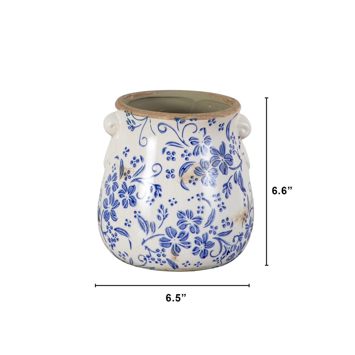 6.5 ” Floral Tuscan Ceramic Blue Scroll Planter - Weathered Finish Planter