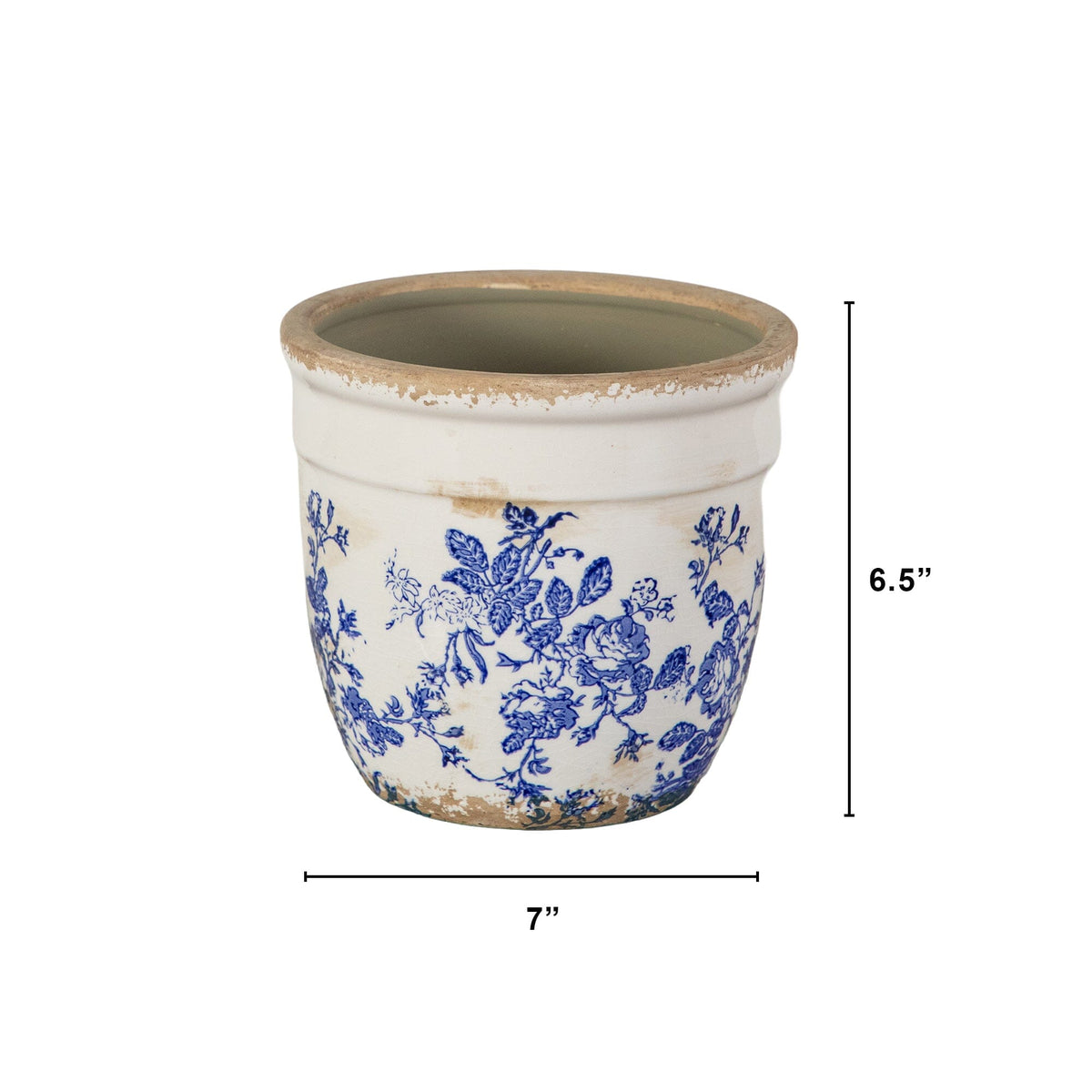 6.5” Floral Tuscan Ceramic Blue Scroll Planter - Earthy Ceramic Vase
