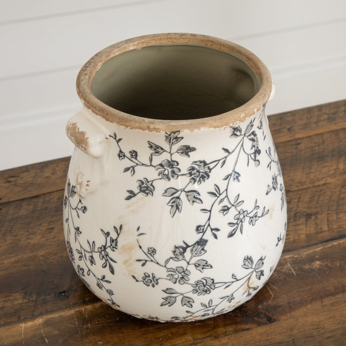 6.5” Floral Tuscan Ceramic Gray Scroll Planter - Decorative Planter for Indoor Plants & Faux Greenery