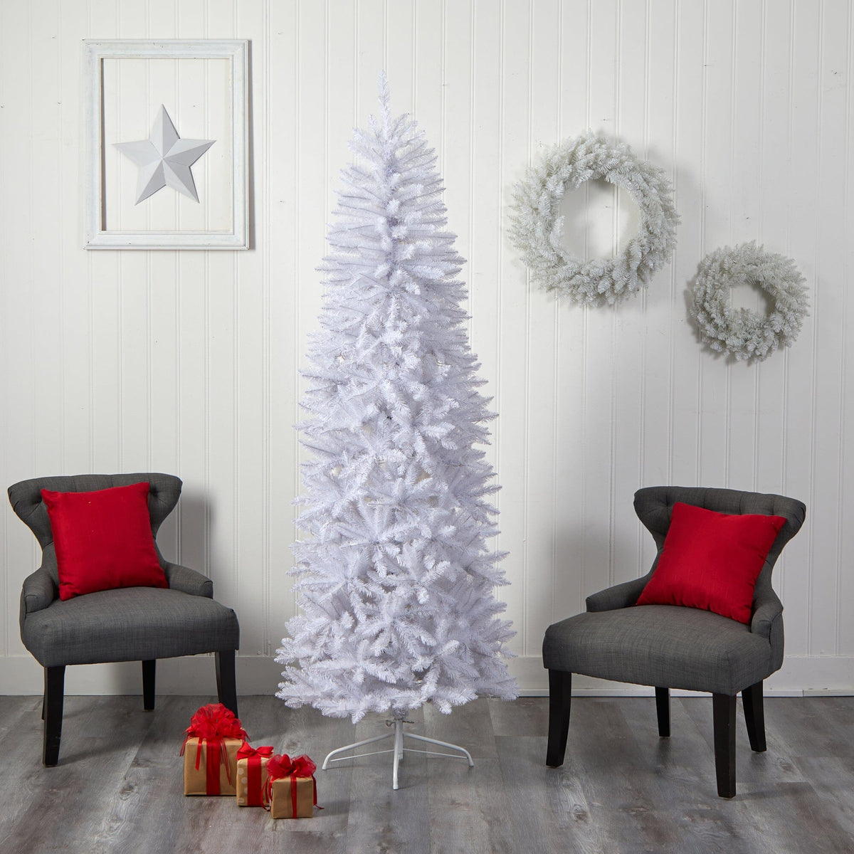 7' Slim White Artificial Christmas Tree with 995 Bendable Branches, Christmas tree for living room, entryway or seasonal display