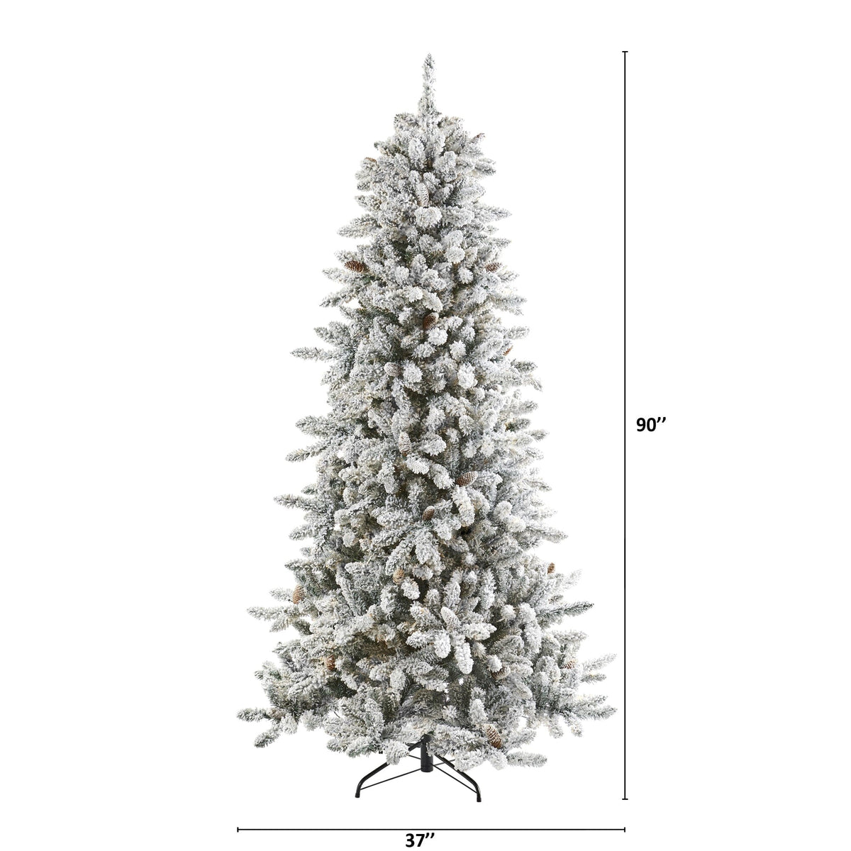 7.5' Flocked Livingston Fir Artificial Christmas Tree with Pine Cones and 1336 Bendable Branches, Christmas tree for living room, entryway or seasonal display