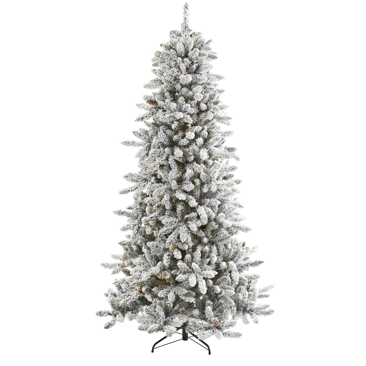 7.5' Flocked Livingston Fir Artificial Christmas Tree with Pine Cones and 1336 Bendable Branches, artificial Christmas tree for festive holiday home decor fr...