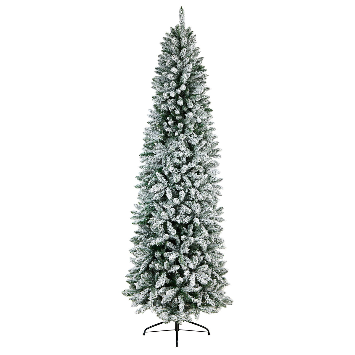 8' Slim Flocked Montreal Fir Artificial Christmas Tree, holiday tree for festive indoor Christmas decorating