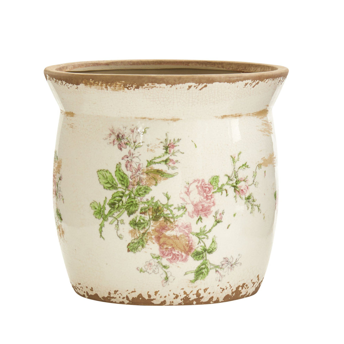 8” Tuscan Ceramic Floral Print Planter - Farmhouse Decorative Planter