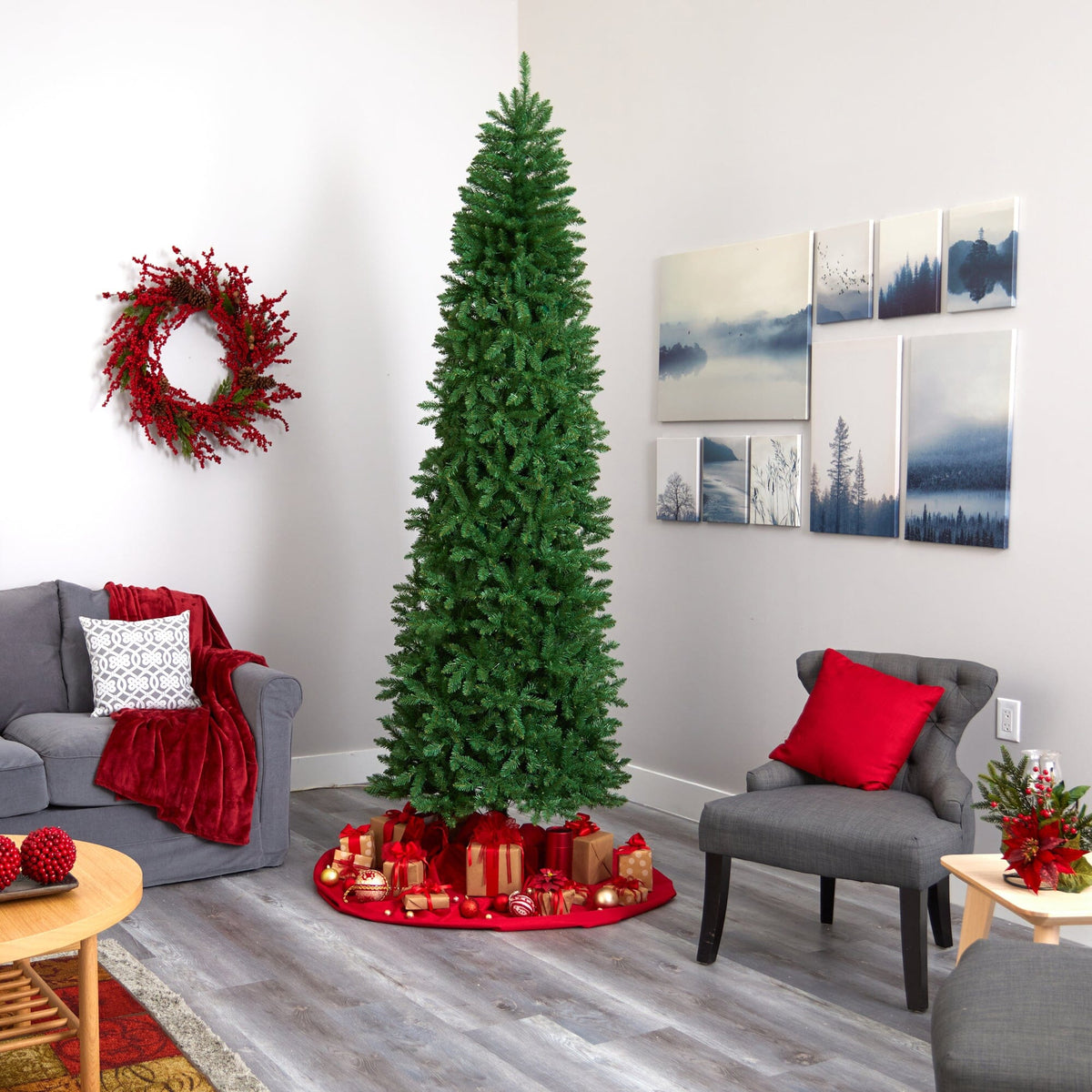 9' Slim Green Mountain Pine Artificial Christmas Tree with 1860 Bendable Branches, artificial Christmas tree for festive holiday home decor from Cedar & Spic...