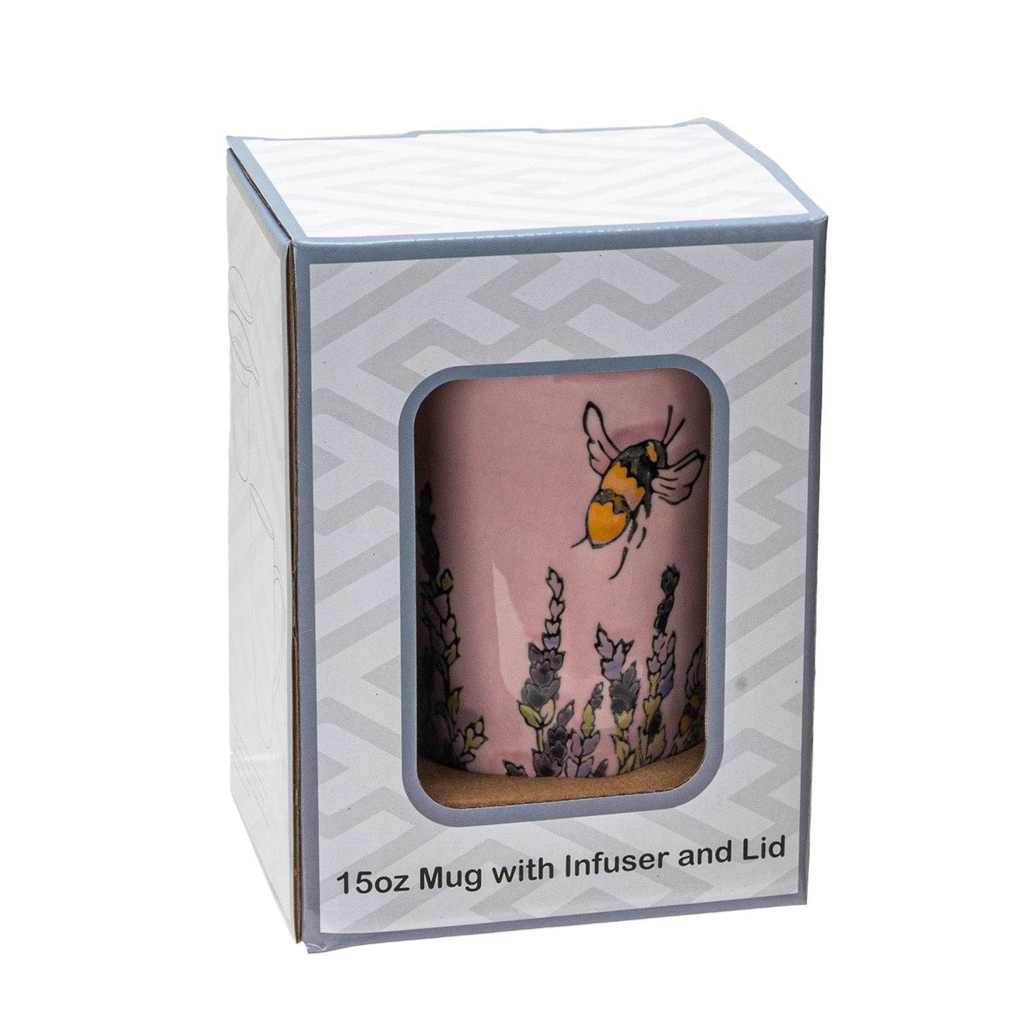 Spring Honeybee Tea Mug with Lid & Infuser – 15 fl.oz. Porcelain Cup in Gift Box