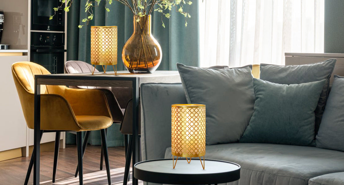 Set of 2 Battery Operated Lamp 9'' (Gold)