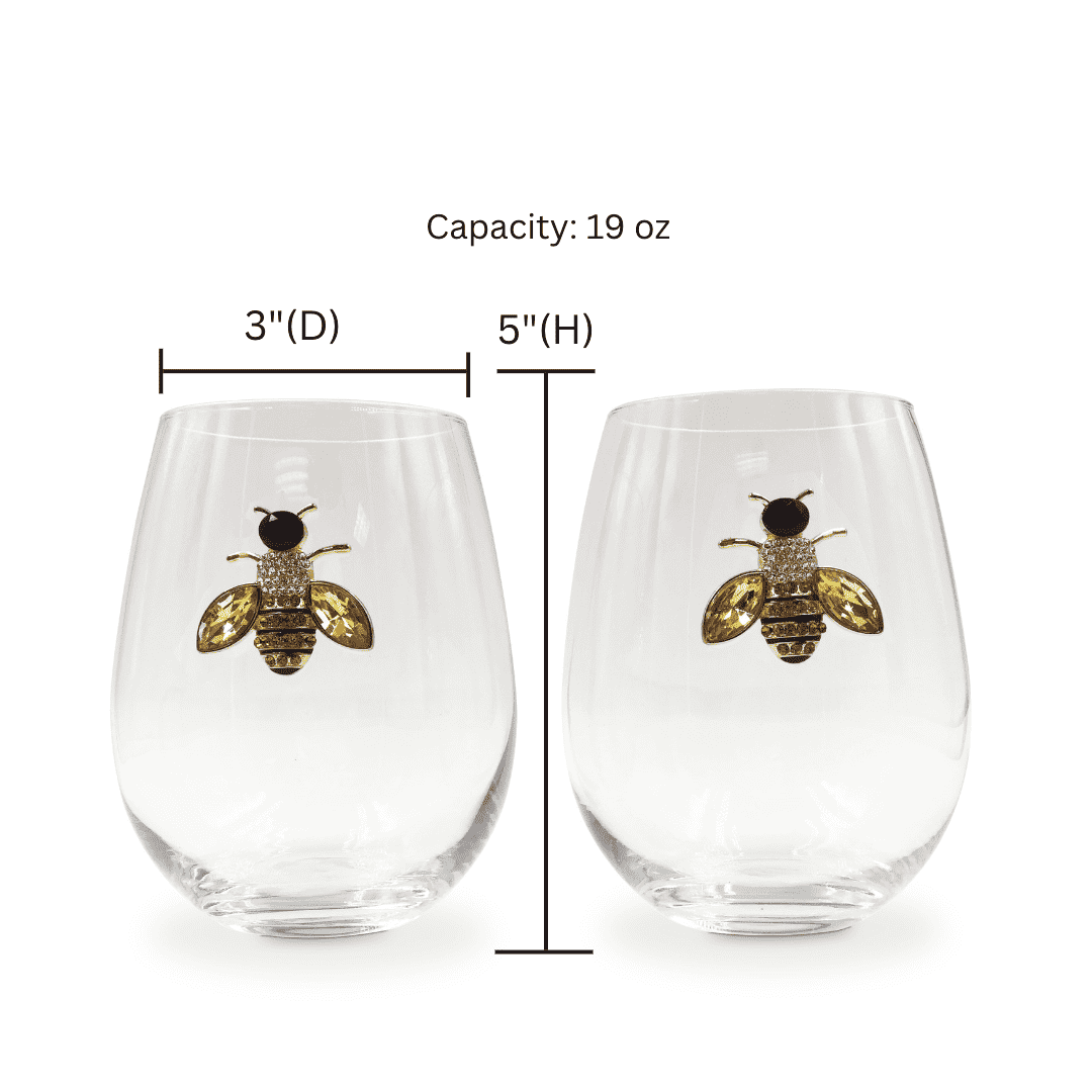 Jeweled Bee Stemless Wine Glasses