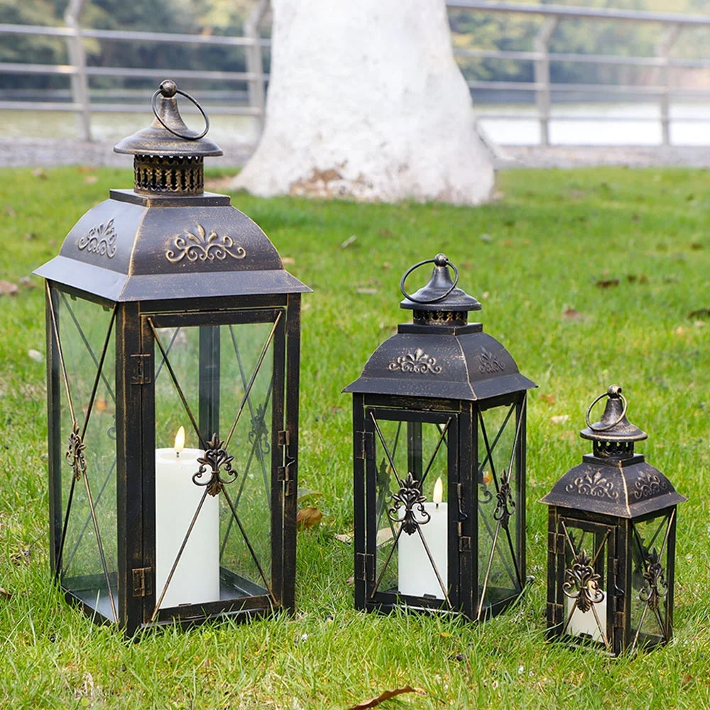 Set of 3- 19'' High Decorative Hanging Lantern (Black) 13.5'' & 9.5''