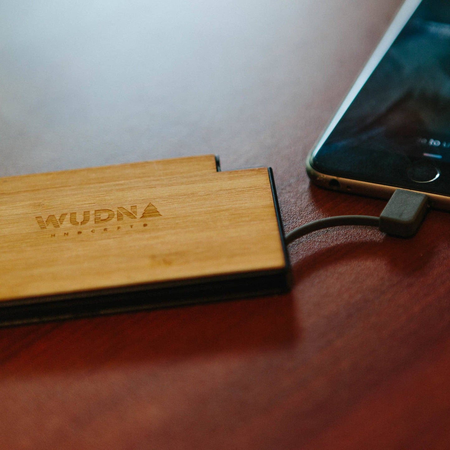 Slim Dual Wooden Power Bank – Ultra-Slim Portable Charger with Dual USB Output