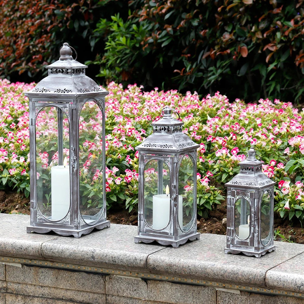 Set of 3 10/14/19.5''H Candle Lanterns(Cement Grey)