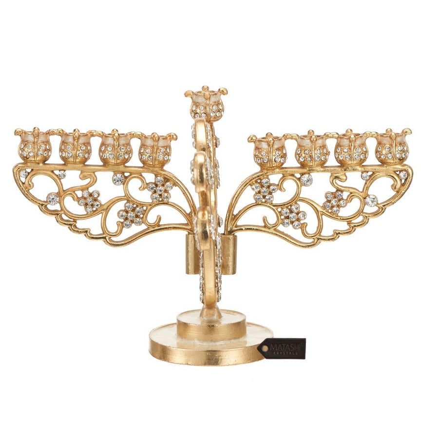 Gold Painted Dove Candelabra with Crystal