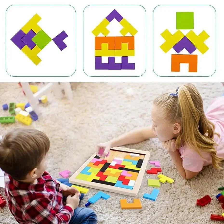 Colorful Wooden Tangram Brain Teaser Puzzle Toys Tetris Game Preschool Imagination Intellectual Educational Kid Toy