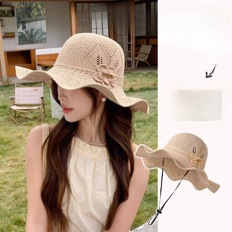 Summer Fisherman Sun Hat with Crochet Flower Detail