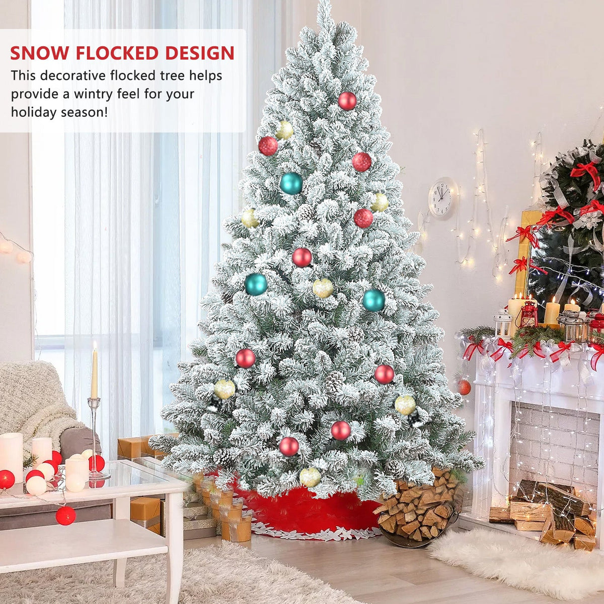 6FT Flocked Christmas Tree with Pine Cones