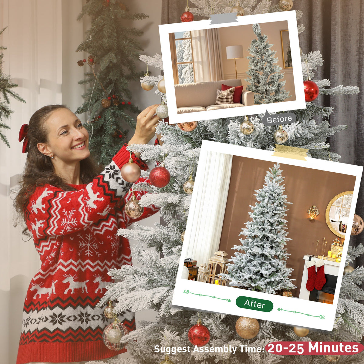 HOMCOM 7.5 ft Artificial Frosted Christmas Tree