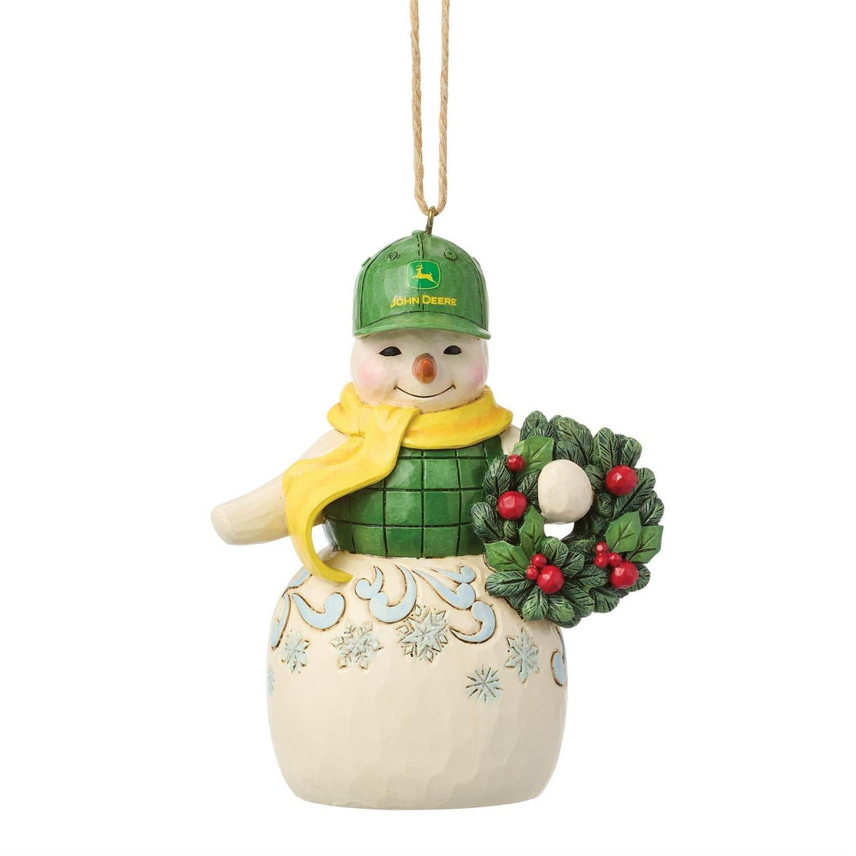 Snowman in John Deere Hat Ornament — decorative ornament for Christmas tree and holiday decor